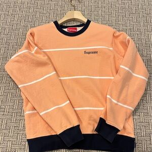 Supreme Men's Peach and Navy Striped Crewneck Sweater
